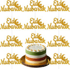 10Pcs Eid Mubarak Cake Topper Glitter Ramadan Cupcake Toppers Gold Star Moon Cake Toppers for Ramadan Cake Decorations Supplies
