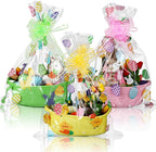 Teenyyou 3 Sets Easter Baskets for Gifts Empty with Wrap Cellophane Gift Bags Bows 12 x 9 x 5 Inch Easter Bunny Egg Woven Rope Basket to Fill Storage Box for Gift Wrapping Spring Party Decor