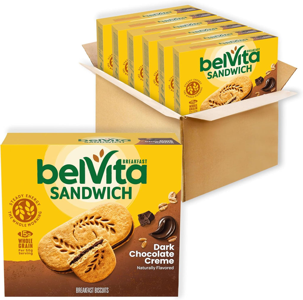 belVita Breakfast Bar Biscuit Sandwiches, Dark Chocolate Creme, 30 Total Packs, 6 Boxes (2 Biscuits Per Pack)