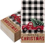 JarThenaAMCS 80Pcs Christmas Guest Napkin Black White Plaid Xmas Truck Disposable Paper Napkin Dinner Hand Towel Napkin for Christmas Holiday Party Supplies