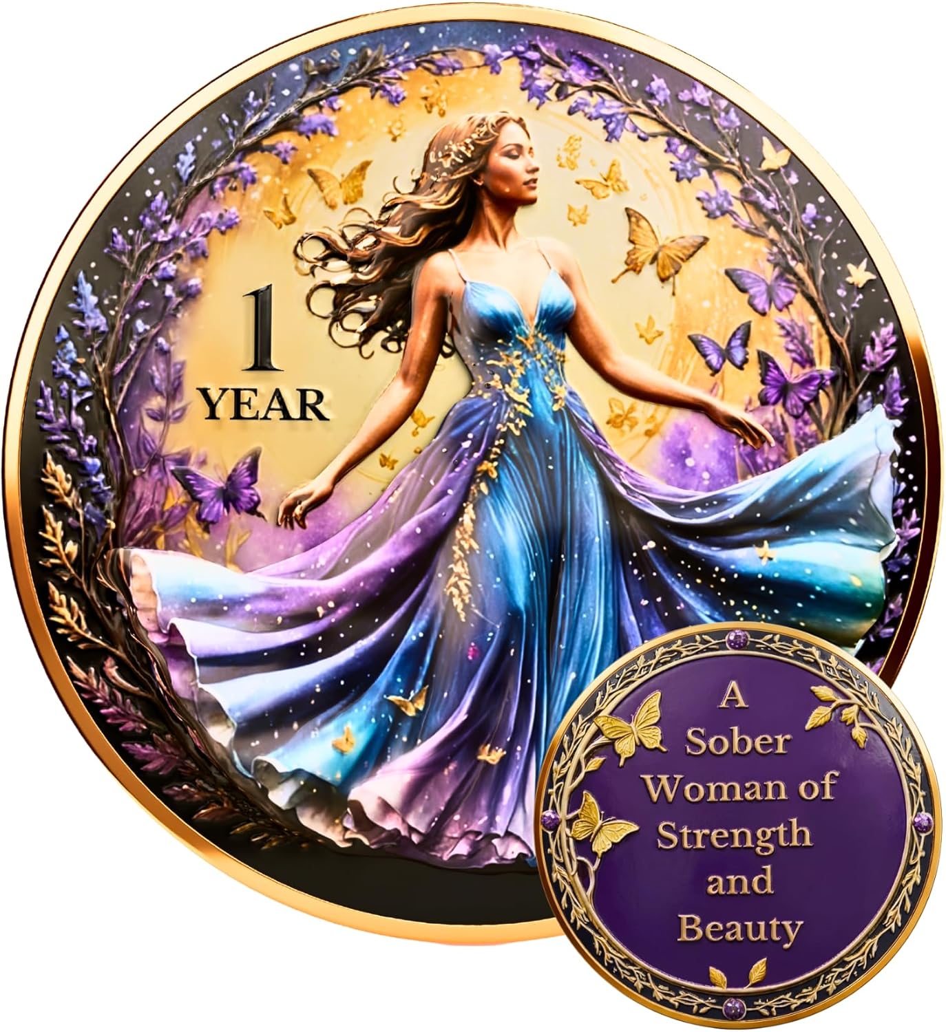 MilestoneMint Butterfly Woman’s 1 Year Sobriety Chips – Sobriety Gifts, AA Medallions, Sober Coins AA Tokens, Anniversary Gift for Her – Serenity Prayer 3D Raised Metal w/Textured Feel, Capsule, Card