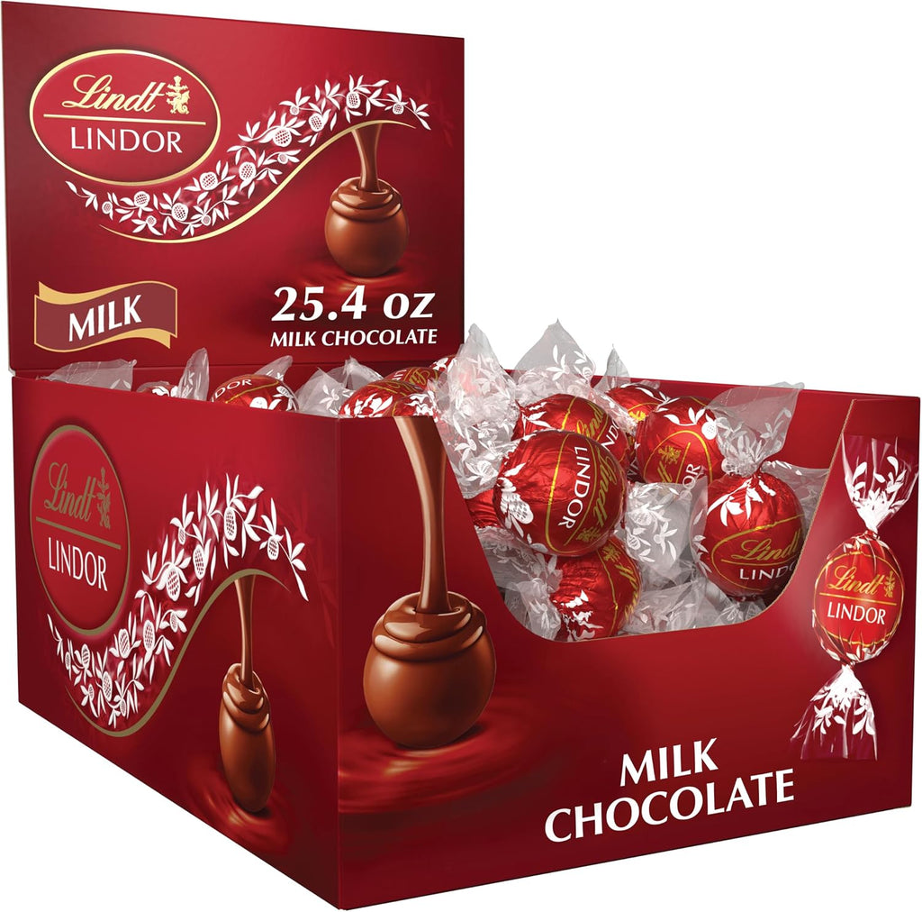 Lindt LINDOR Milk Chocolate Candy Truffles Bulk Box, Smooth Center, 25.4 oz, 60 Count Box