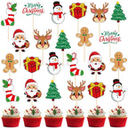 Morcheiong Christmas Cupcake Toppers - 80 Pcs Winter Holiday Party Fruit Cake Decoration Supplies