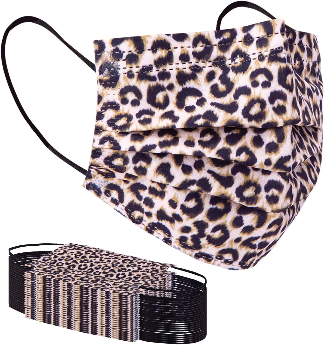 Borje Disposable Face Masks with Designs Cute Face Mask 3 Ply Cheetah Print 50 Pcs