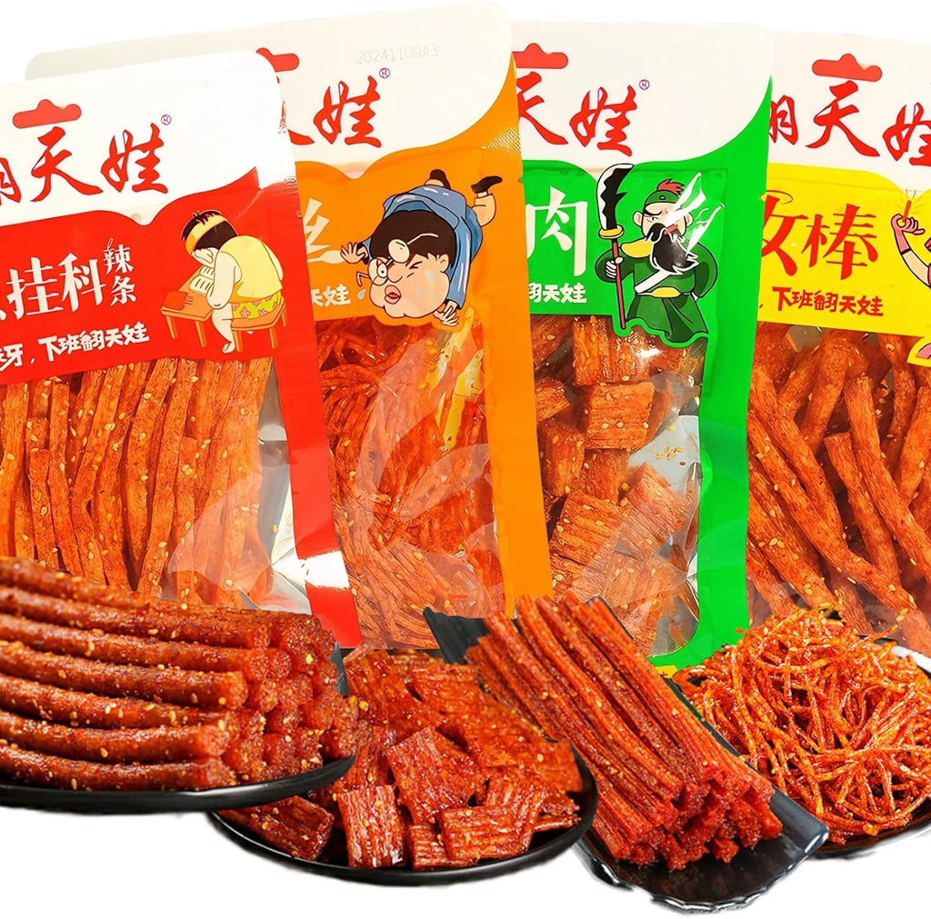 4 Pcs Latiao Spicy Gluten Strips,Chinese Special Casual Spicy Snack Food, Made From Wheat/Chili/Spice, Low Sugar and Low Calories, Best Vegan,Casual Office Outdoor Parties Snacks(100gx4) (4-pack-1)