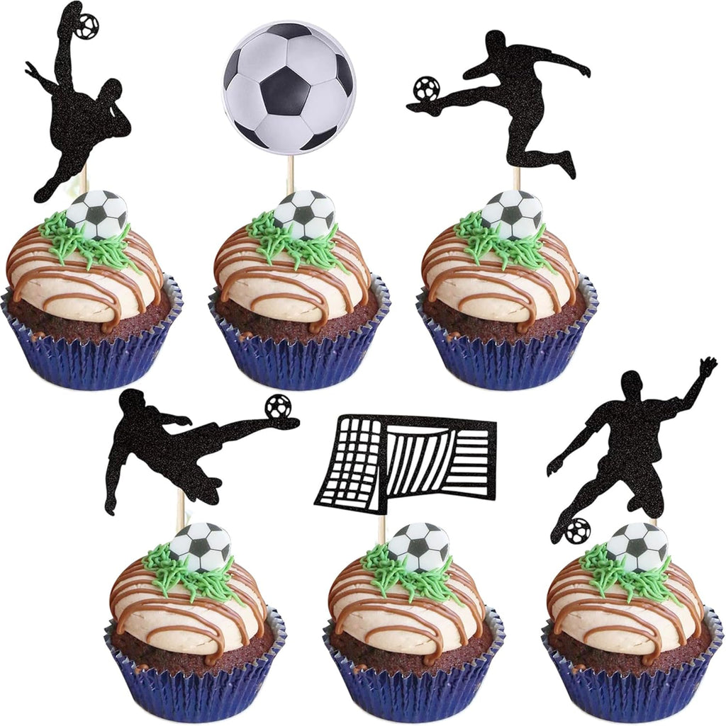 24 Pack Soccer Cupcake Toppers Glitter Soccer Ball Cupcake Picks Sport Football Theme Birthday Party Baby Shower Cupcake Decorations Kids Boys Men Birthday Party Favors Supplies