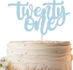 Twenty One Cake Topper - Light Blue Glitter 21st Birthday Cake Decorating Supplies, Photo Booth Props