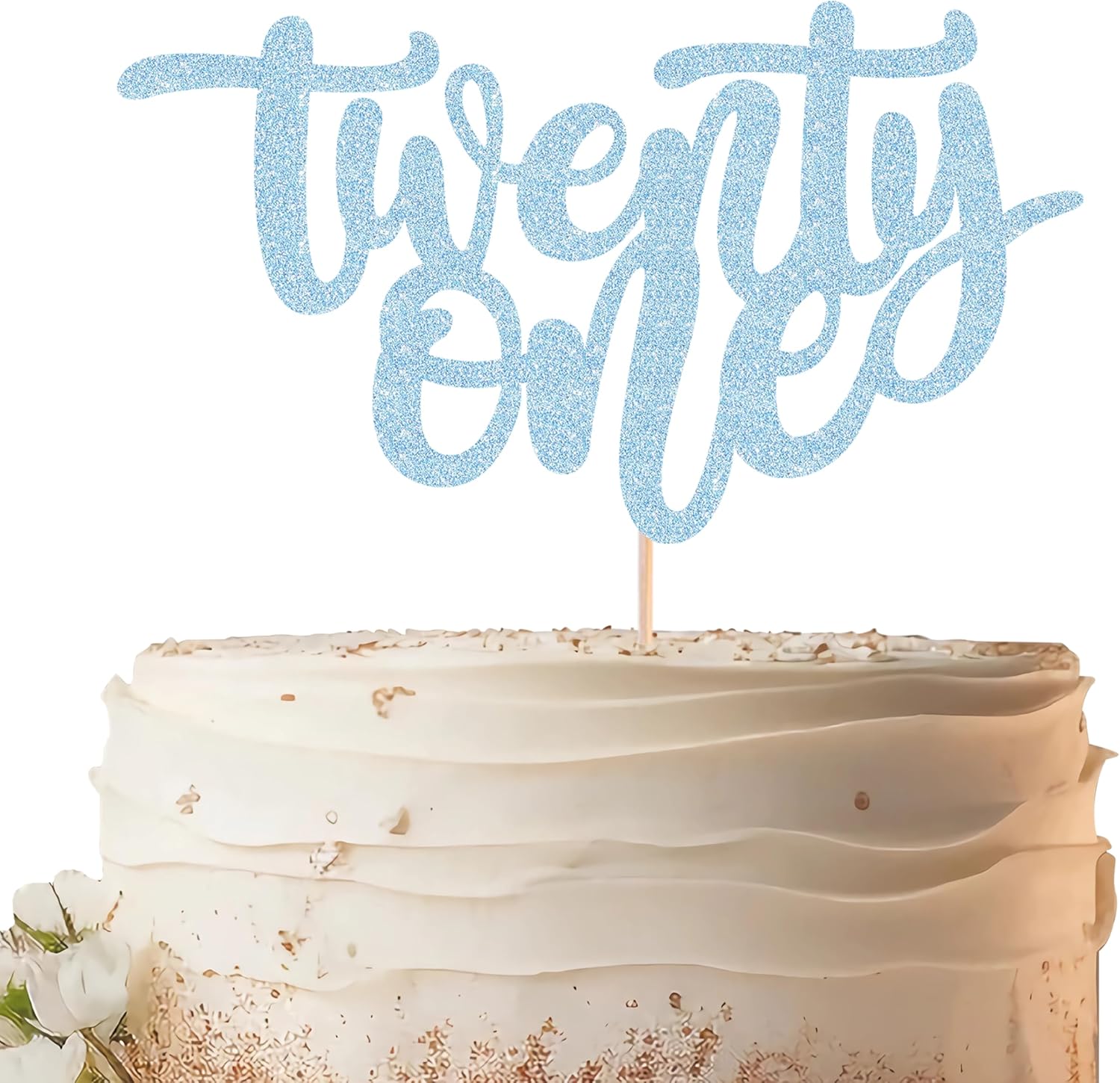 Twenty One Cake Topper - Light Blue Glitter 21st Birthday Cake Decorating Supplies, Photo Booth Props