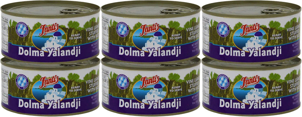 Fantis Dolmas Stuffed Grape Leaves, vine leaves stuffed with rice, ready to eat meals - Mediterranean meal in a can pure wraps cooked rice, tasty food for a great snack 10 Ounce (Pack of 6)