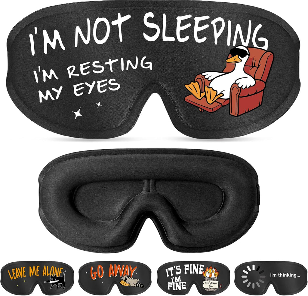 Funny 3D Zero Pressure Sleep Eye Mask for Men Women Side Sleeper, Adjustable Blackout Soft Breathable Eye Masks for Travel Nap Night Sleep, Humorous Gift Stocking Stuffers (Resting My Eyes)