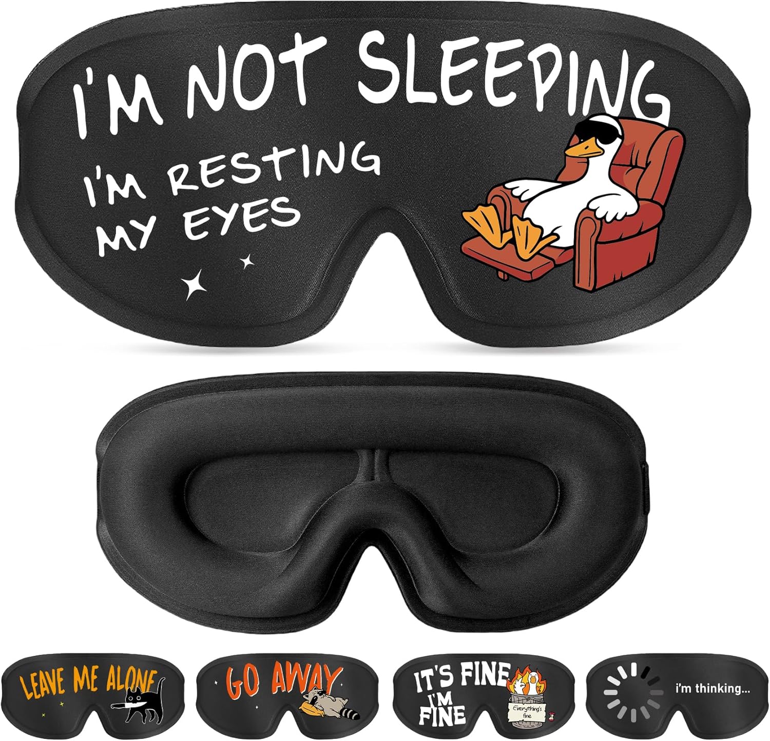 Funny 3D Zero Pressure Sleep Eye Mask for Men Women Side Sleeper, Adjustable Blackout Soft Breathable Eye Masks for Travel Nap Night Sleep, Humorous Gift Stocking Stuffers (Resting My Eyes)