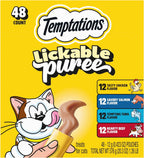 Temptations Creamy Puree Squeezable Lickable Cat Treats, Wet Cat Treats with Beef, Salmon, Chicken, and Tuna Variety Pack, 0.42 oz. Tubes, 48 Count