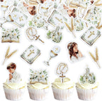 40PCS Edible Holy Grail Lily Cross Cupcake Toppers Pray Girl Boy Cupcake Picks for Baptism First Communion Party Decor Christening Celebration Religious Birthday Party Decorations Supplies