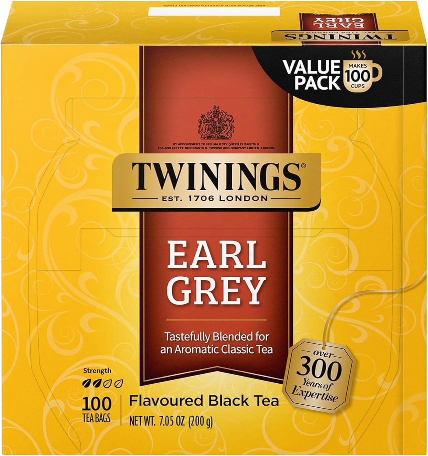 Twinings Earl Grey Black Tea Individually Wrapped Bags, 100 Count (Pack of 1), Flavoured with Citrus & Bergamot, Caffeinated, Enjoy Hot or Iced, 100 Teabags
