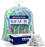 Plasticplace Heavy Duty 55-60 Gallon Trash Bags – Clear Garbage Can Liners (38” x 58”) – Durable Multiuse, Puncture-Resistant, 50 Count – Ideal for Kitchens, Warehouses and Recycling Trashbags 1.5 Mil
