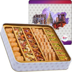Sarah's Candy Factory 1.1 Lb Assorted Premium Baklava Pastry Gift Box Halal Snacks, 500 Gr in a Metal Box Turkish Dessert Ideal for Gift