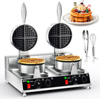 PYY Commercial Waffle Maker - Double Waffle Maker 2500W Large Stainless Steel，Silver Non-stick Electric Chaffle Maker for for Restaurant Bakery Snack Bar Family Carnival Events, Silver