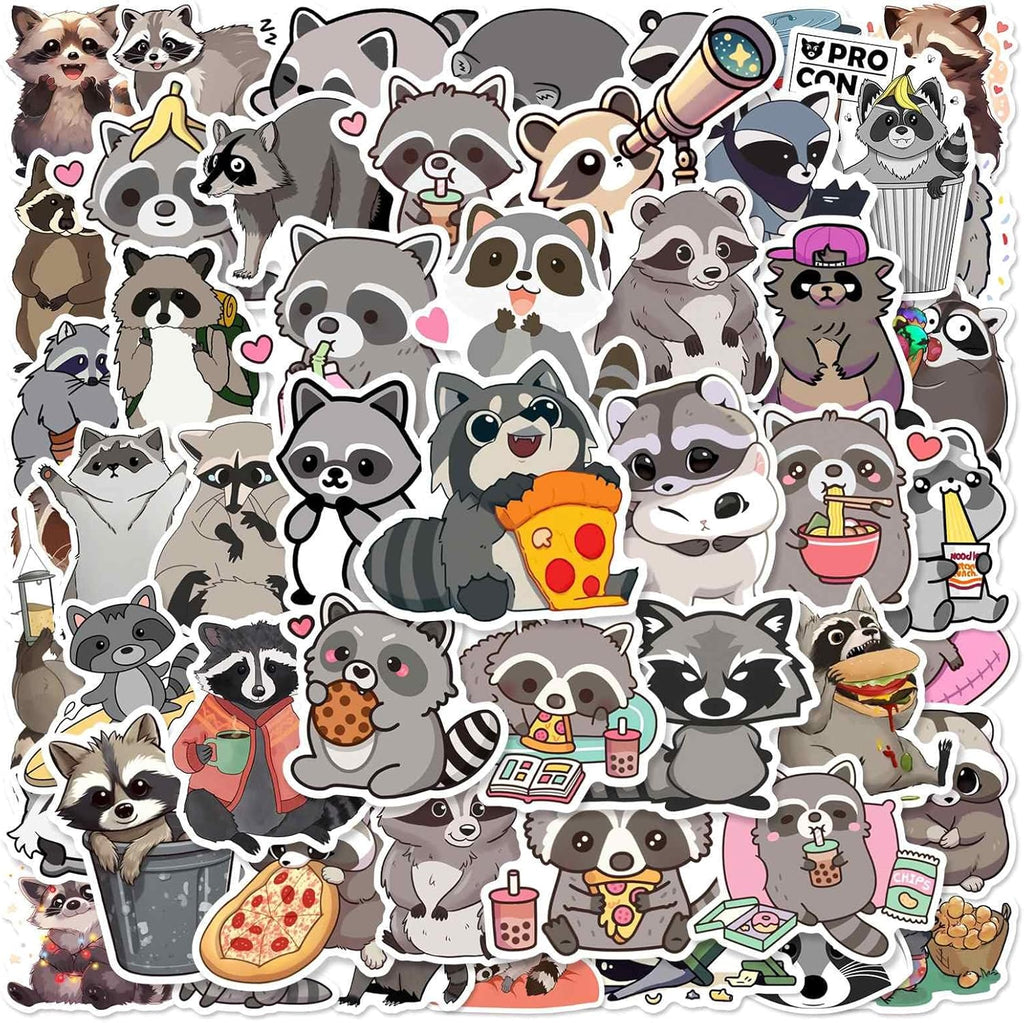 50Pcs Cute Raccoon Stickers for Kids Waterproof Cartoon Animal Stickers for Water Bottle Vinyl Sticker for Laptop Scrapbook Kids Classroom Party Favor(Raccoon)