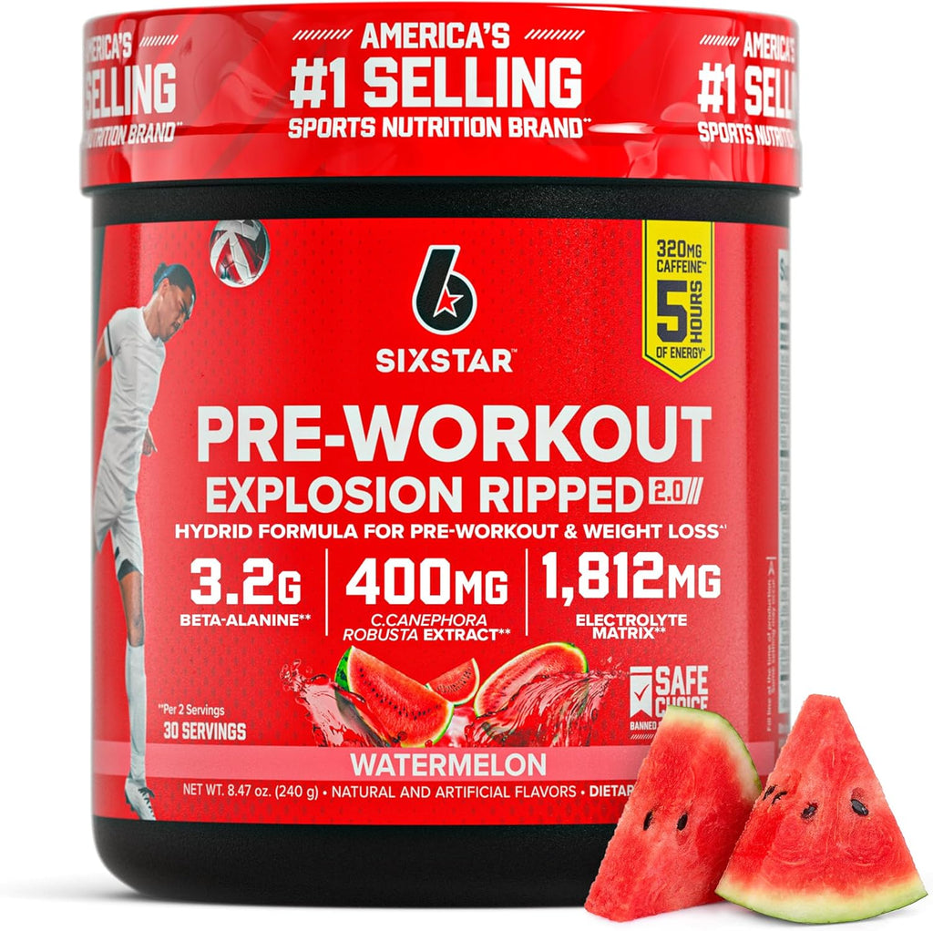 Six Star Pre-Workout Explosion, Watermelon (30 Servings) - Preworkout Energy Powder Supplement for Men & Women - Pre Workout Drink Mix with Creatine & Beta Alanine - Sports Nutrition Products