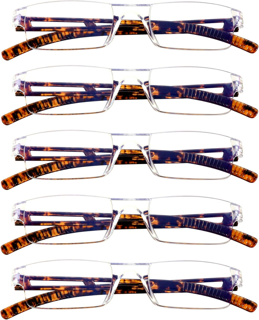 VisionGlobal 5 Pairs Reading Glasses, Blue Light Blocking Glasses, Computer Reading Glasses for Women and Men, Fashion Square Eyewear Frame (Tortoise,+3.00 Magnification)