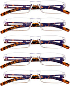 VisionGlobal 5 Pairs Reading Glasses, Blue Light Blocking Glasses, Computer Reading Glasses for Women and Men, Fashion Square Eyewear Frame (Tortoise,+3.00 Magnification)