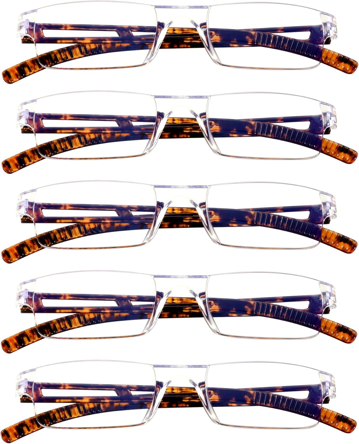 VisionGlobal 5 Pairs Reading Glasses, Blue Light Blocking Glasses, Computer Reading Glasses for Women and Men, Fashion Square Eyewear Frame (Tortoise,+3.00 Magnification)