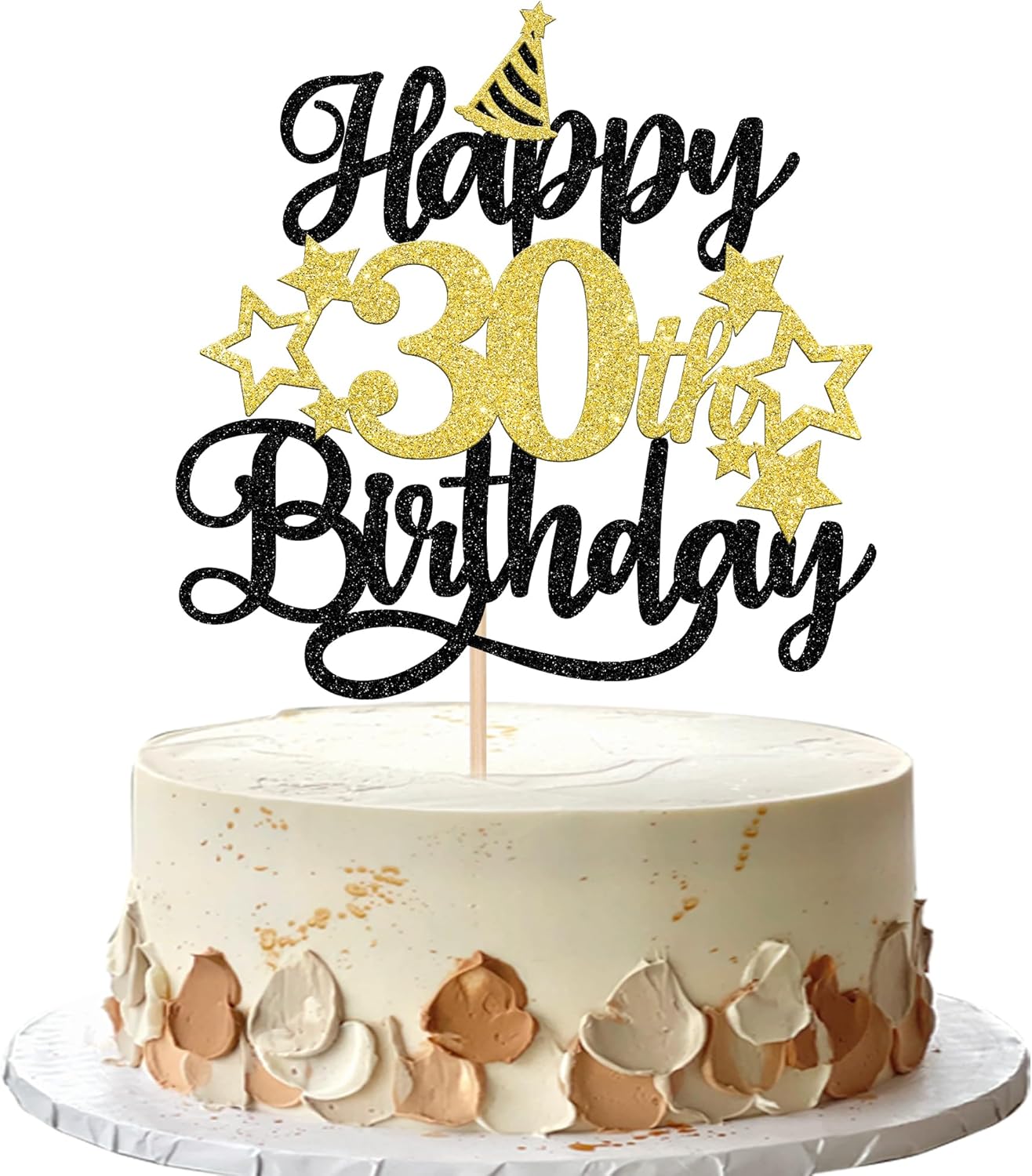 Rsstarxi 1 Pack Happy 30th Birthday Cake Topper Star Hat Glitter Cheers to 30 Years Birthday Cake Pick 30 Fabulous Cake Decorations for Happy 30th Birthday Anniversary Party Decorations