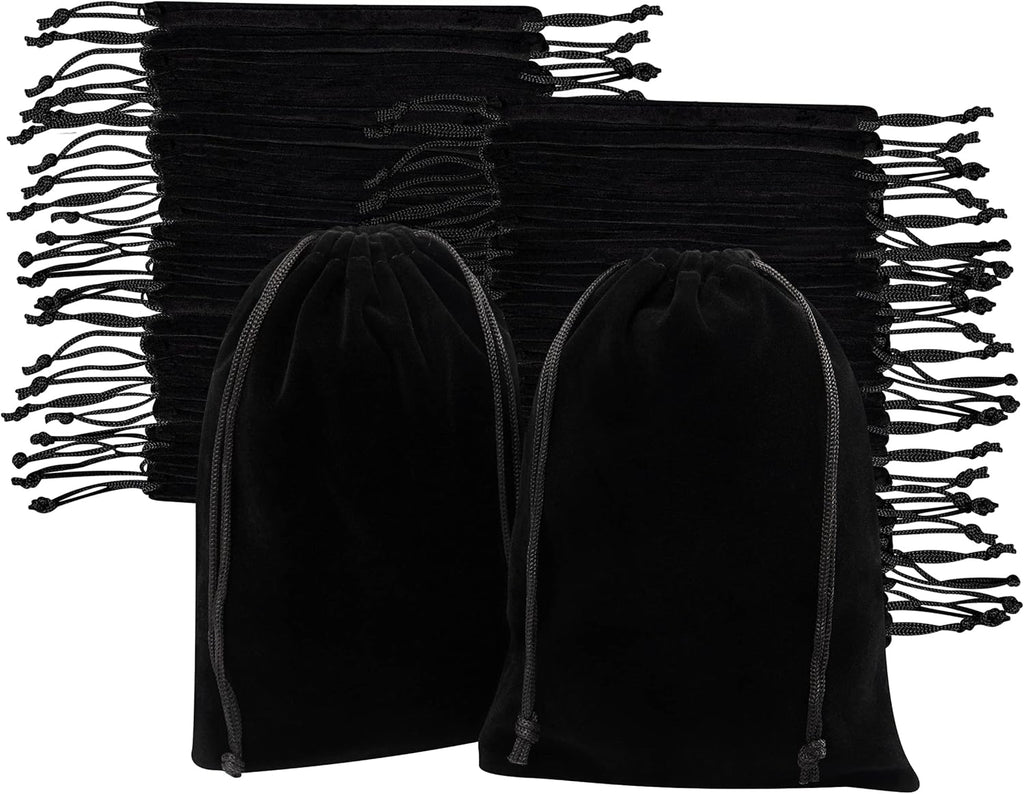 Velvet Drawstring Gift Bags - Bulk Wholesale (6 x 8 inch - 50 pack, Black)