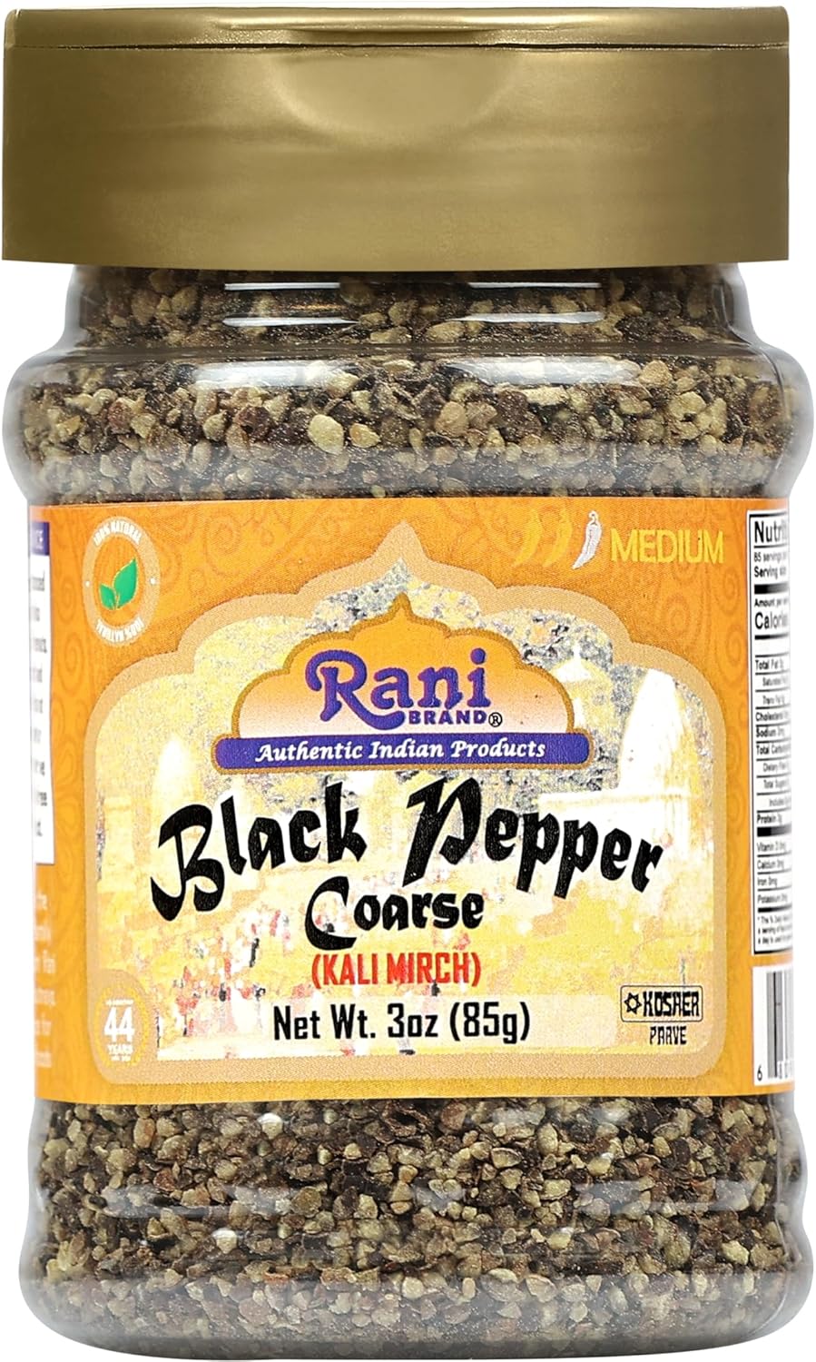 Rani Black Pepper Coarse Ground 28 Mesh (Table Grind) 3oz (85g) PET Jar ~ All Natural | Vegan | Gluten Friendly | NON-GMO | Kosher | Product of Vietnam