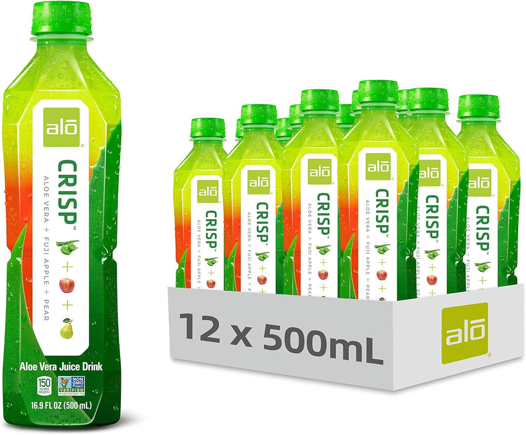 ALO Aloe Vera Juice Drink | CRISP - Fuji Apple + Pear | 16.9 fl oz, Pack of 12 | Plant-Based Drink with Real Aloe Pulp