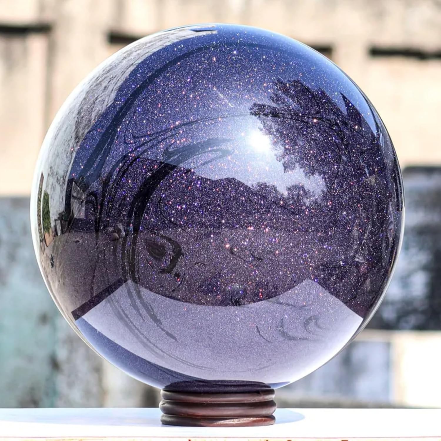 Blue Sandstone Crystal Sphere,Shiny Blue Goldstone Sphere for Home Decoration, Office Decoration,Energy Stone,Crystals Collection and Healing (5.5-6cm/2.16-2.36inch)