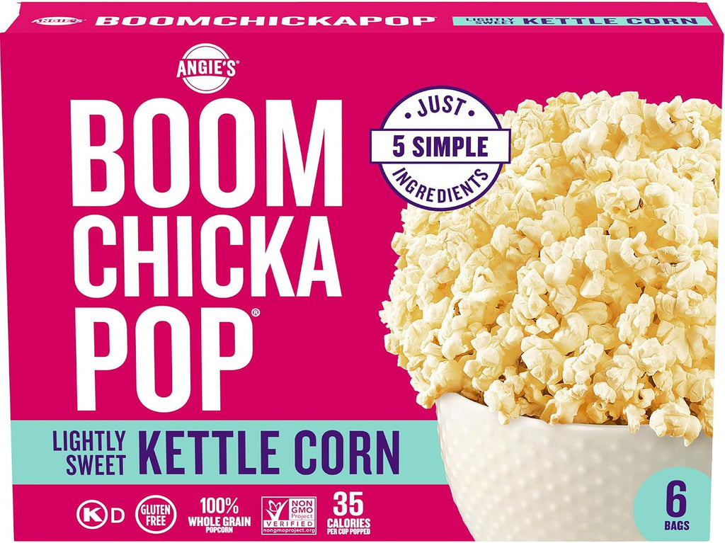 Angie's BOOMCHICKAPOP Lightly Sweet Kettle Corn Microwave Popcorn, (6) 3.29 oz. bags