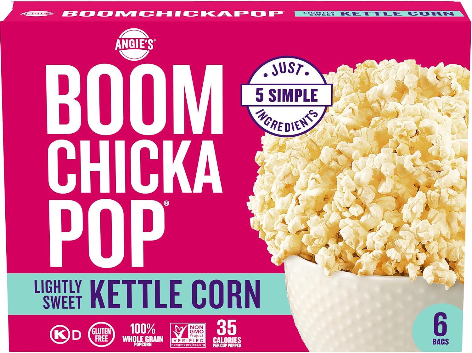 Angie's BOOMCHICKAPOP Lightly Sweet Kettle Corn Microwave Popcorn, (6) 3.29 oz. bags