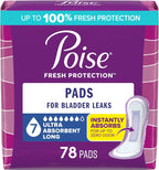 Poise Incontinence & Postpartum Pads for Bladder Leaks, 7 Drop Ultra Absorbency, Long Length, 78 Count, Packaging May Vary
