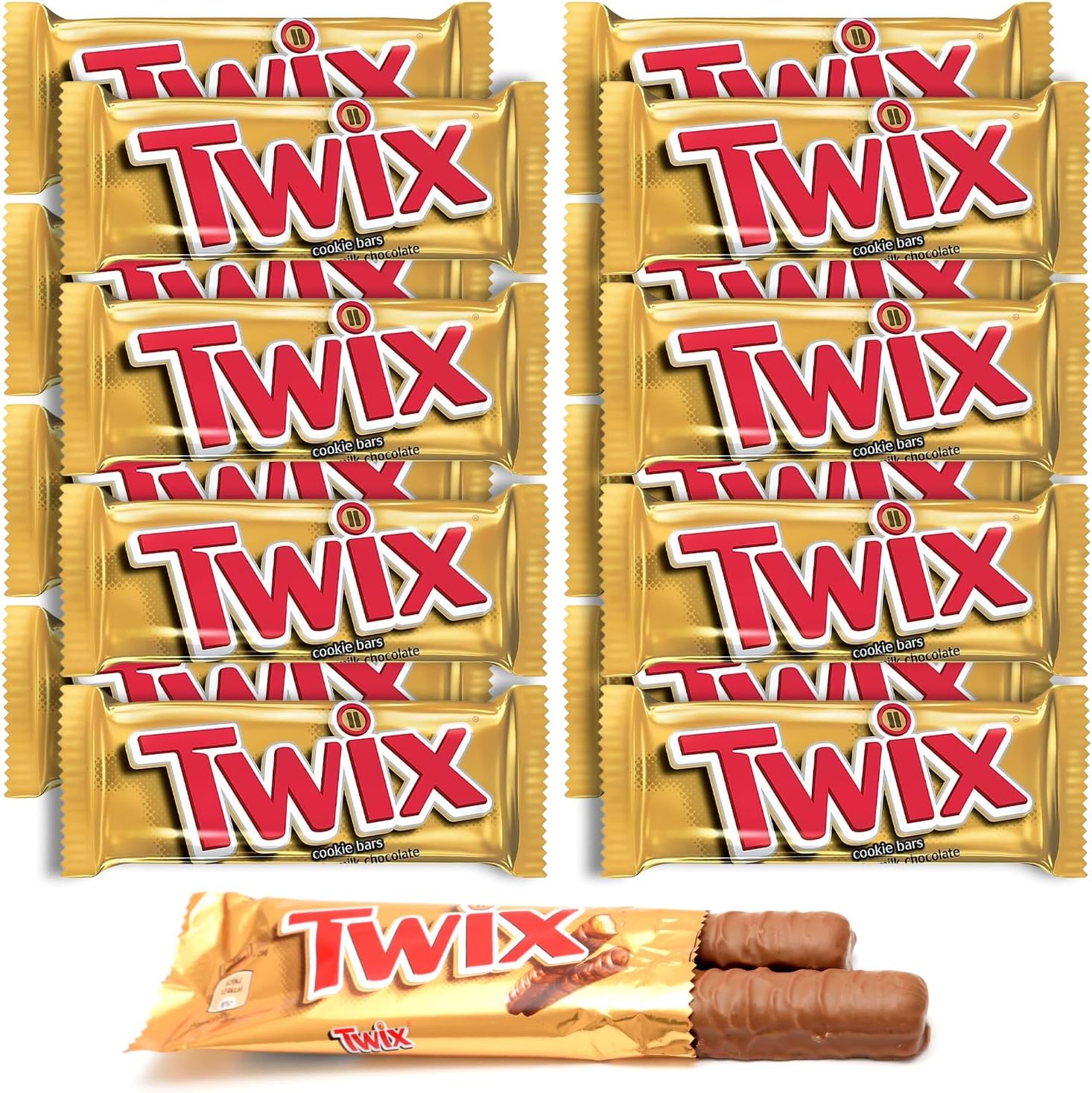 Twix Candy Bars Bulk: 50g Individually Wrapped Full-Size Caramel Cookie Bars - Satisfy Your Sweet Tooth with Twix! (Purpalia Packaging) (16 Pack)