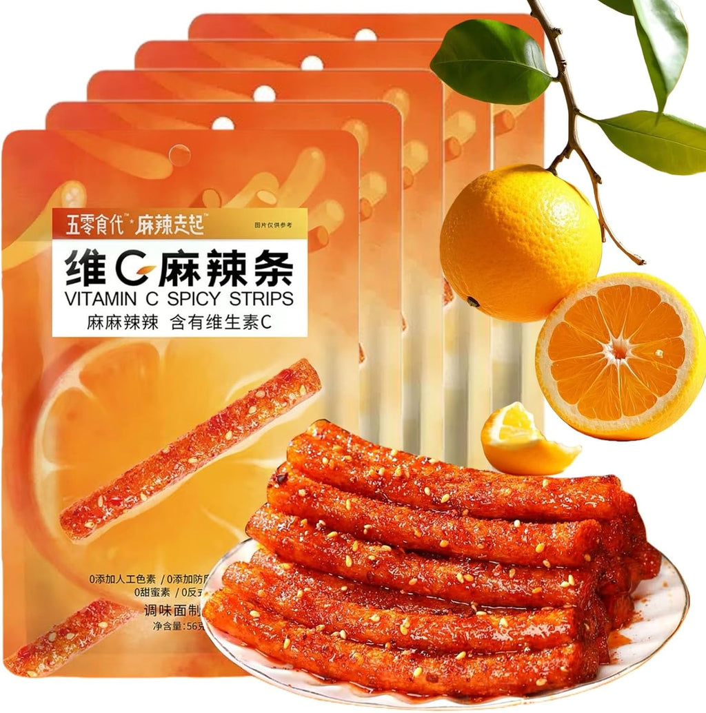 QIXINLIZYY Orange flavor Latiao Spicy Strips,5 Packs Spicy Sweet Gluten Latiao, Chinese Spicy Casual Snack Food,La Tiao Spicy Sticks, (Packs of 5, Sweet and Spicy)