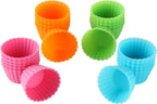 Bakerpan Silicone Mini Cupcake Liners 24 Pack - Reusable Non-Stick Muffin Cups - BPA-Free Baking Cups for Mini Muffin Pan, Candy & Chocolate Molds, 4 Vibrant Colors
