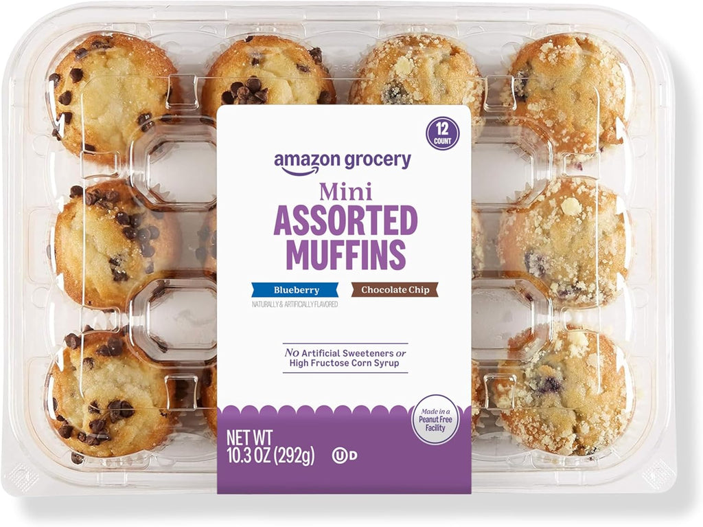 Amazon Grocery, Mini Assorted Blueberry & Chocolate Chip Muffins, 10.3 Oz, 12 Ct, Frozen