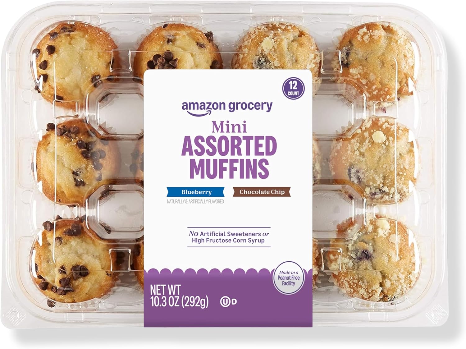 Amazon Grocery, Mini Assorted Blueberry & Chocolate Chip Muffins, 10.3 Oz, 12 Ct, Frozen
