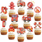 48 Pcs Fire Truck Cupcake Toppers Firetruck Birthday Decorations Firefighter Cupcake Toppers Fire Truck Birthday Decorations