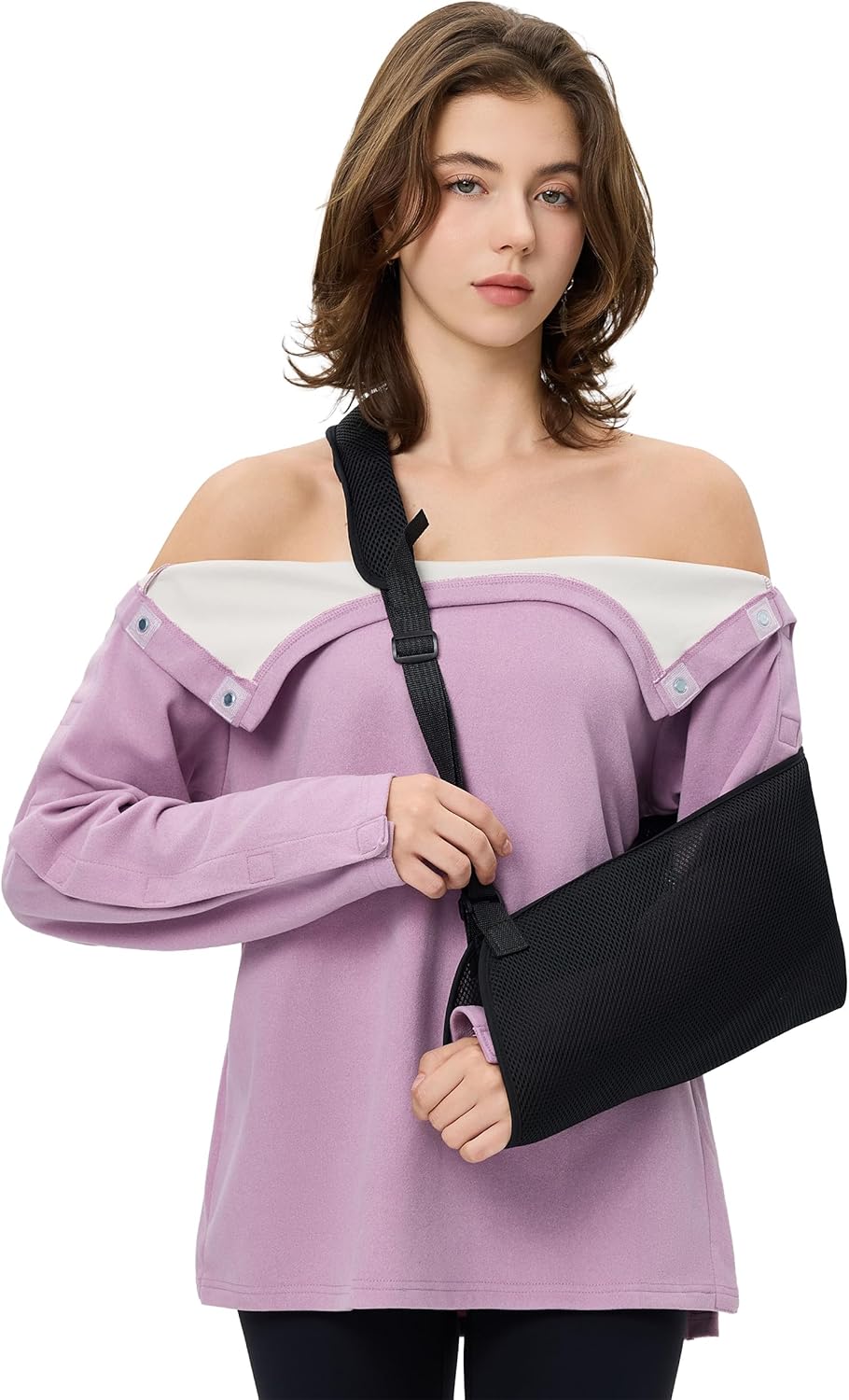 Magnetic Fleece Long Sleeve Post Shoulder Surgery Shirts for Women Tear Away Adaptive Clothing Rotator Cuff Recovery Shirt