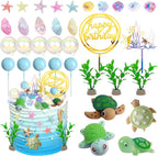 34pcs Turtle Cake Topper Under the Sea Cake Decoration with Ocean Turtle Starfish Conch and Seashells for Sea Theme Birthday Party Baby Shower Supplies