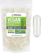 XPRS Nutra Size 0 Empty Capsules - 500 Count Clear Empty Vegan Capsules - Vegetarian Pills - DIY Vegetable Capsule Filling - Veggie Pill Caps for Do-It-Yourself Supplements