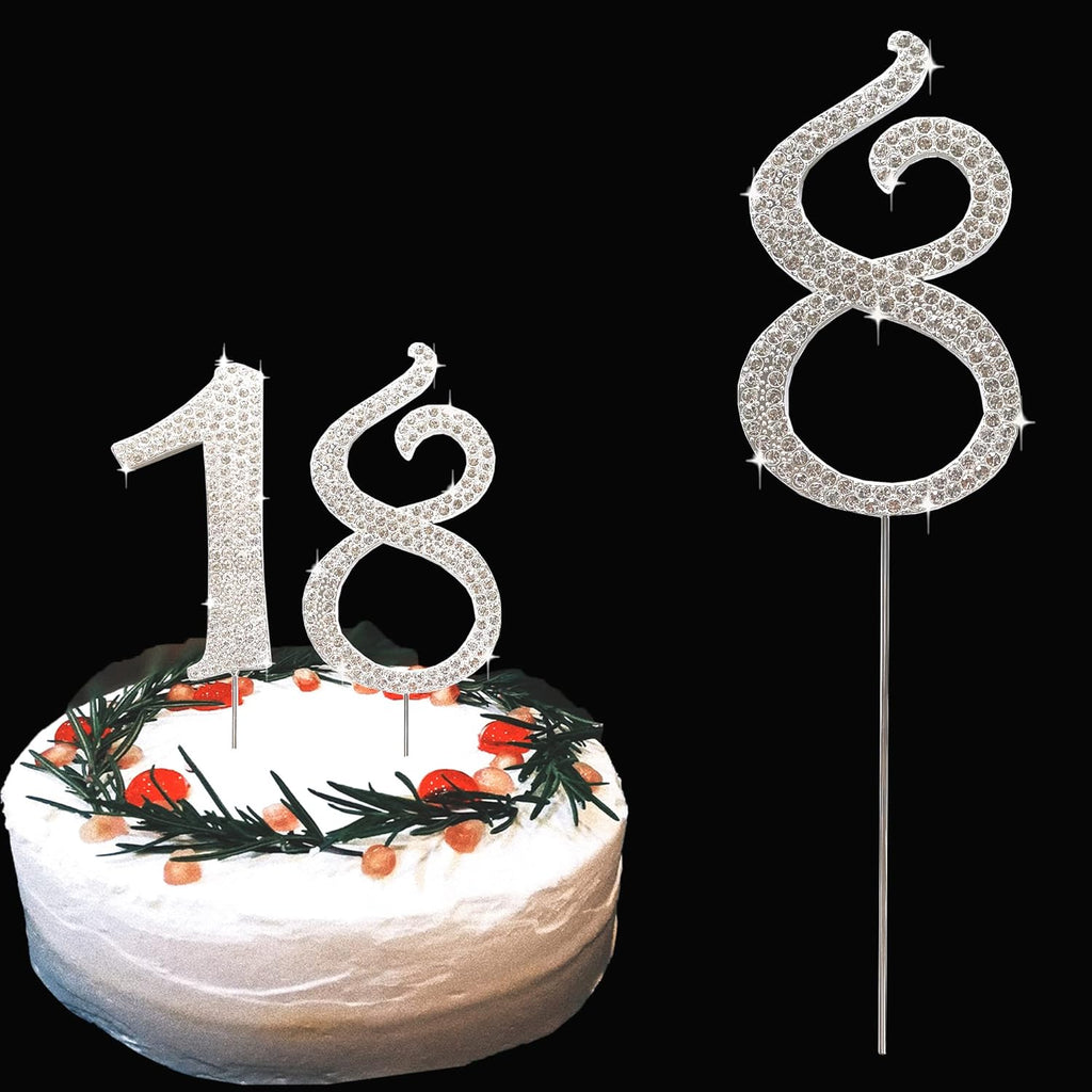 Cake Topper Silver Metal Number 8, Diamond Cake Decoration with Sparkle Rhinestone for Birthday Wedding Anniversary Party