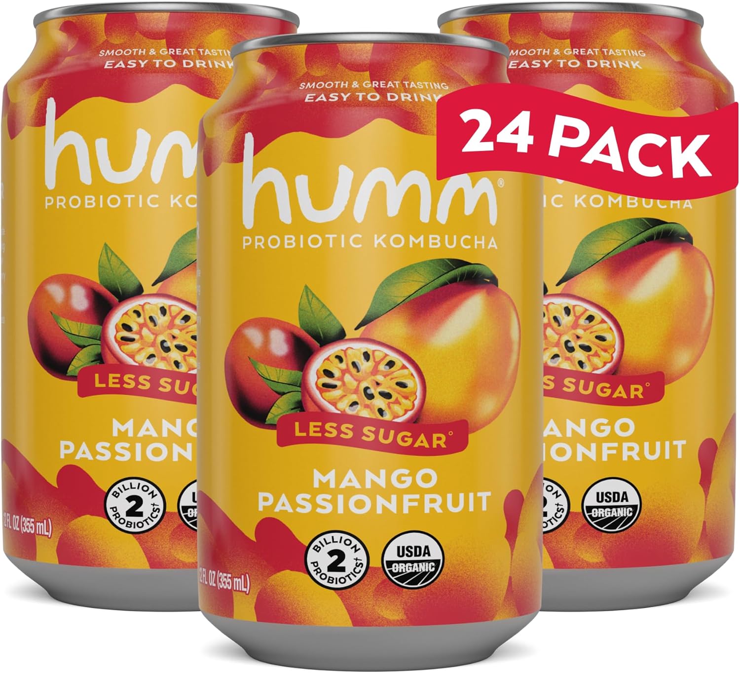 Humm Kombucha Mango Passionfruit, Organic, Vegan & GMO Free (24 Pack)