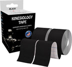 JLB Kinesiology Tape – 2 Rolls (16ft Each) – Strong Adhesion, Waterproof & Sweatproof – Latex-Free Sports Tape for Pain Relief, Muscle Support & Recovery – Physical Therapy & Athletic Tape (Black)