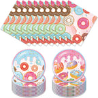 40Pcs Donut Plates and Napkins Birthday Party Decorations for 20 Guests - Donut First Birthday Tableware Set for Sweet One Donut Party Favors