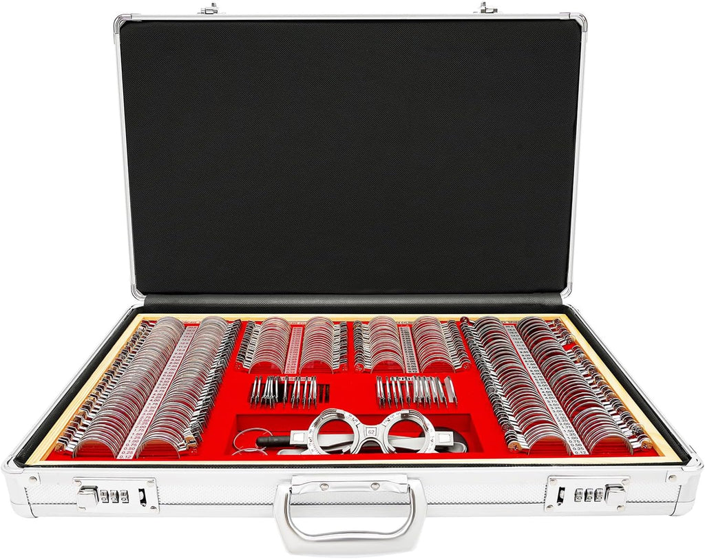 Optical Trial Lens Set, Optometry Kit, Metal Rim Ophthalmic Lenses Aluminum, 266 pcs
