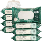 The Honest Company Flushable Wipes for Sensitive Skin, Hypoallergenic, Fragrance-Free, Tropical Leaves Design, 336 Count (4 Packs of 84)