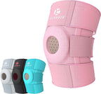 Kuangmi Knee Brace with Side Stabilizers & Patella Gel Pad,Adjustable Compression Knee Support with Arthritis Relief,Injury Recovery,Running,Weightlifting,Climbing(Pink,2-Springs,S/M